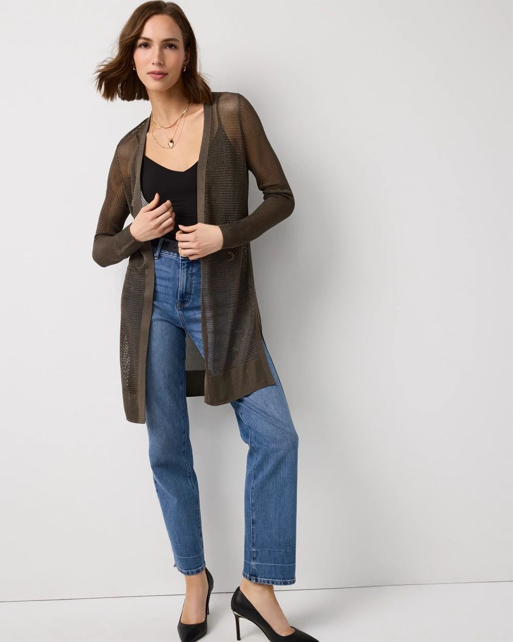 Open Stitch Longline Cardigan | White House Black Market